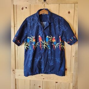 Pacific Legend Macaw Madness  Cotton Tropical Flower Hawaiian Button-Up SS Shirt